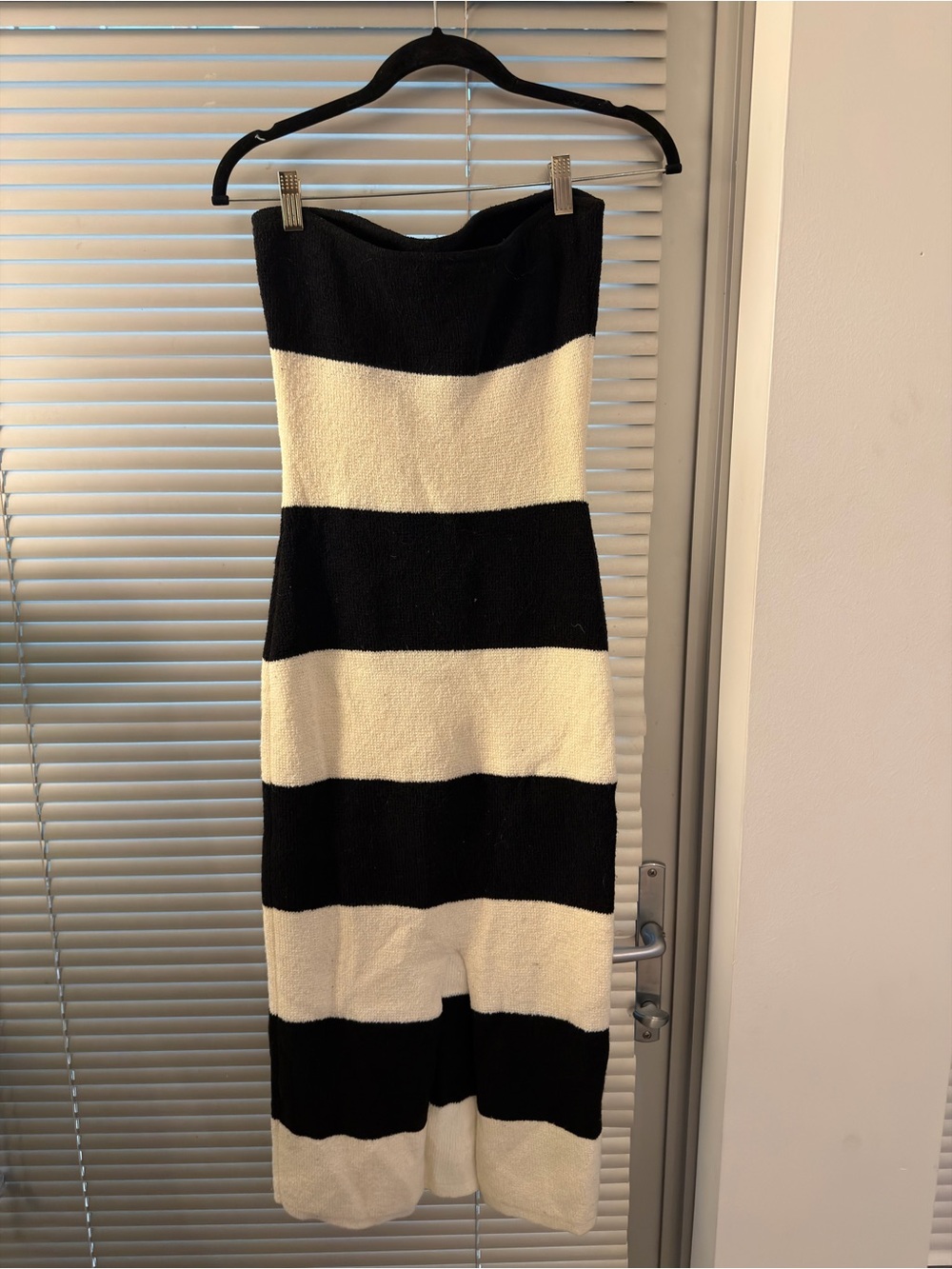 H&M Black and White Strapless Stripe Midi Dress